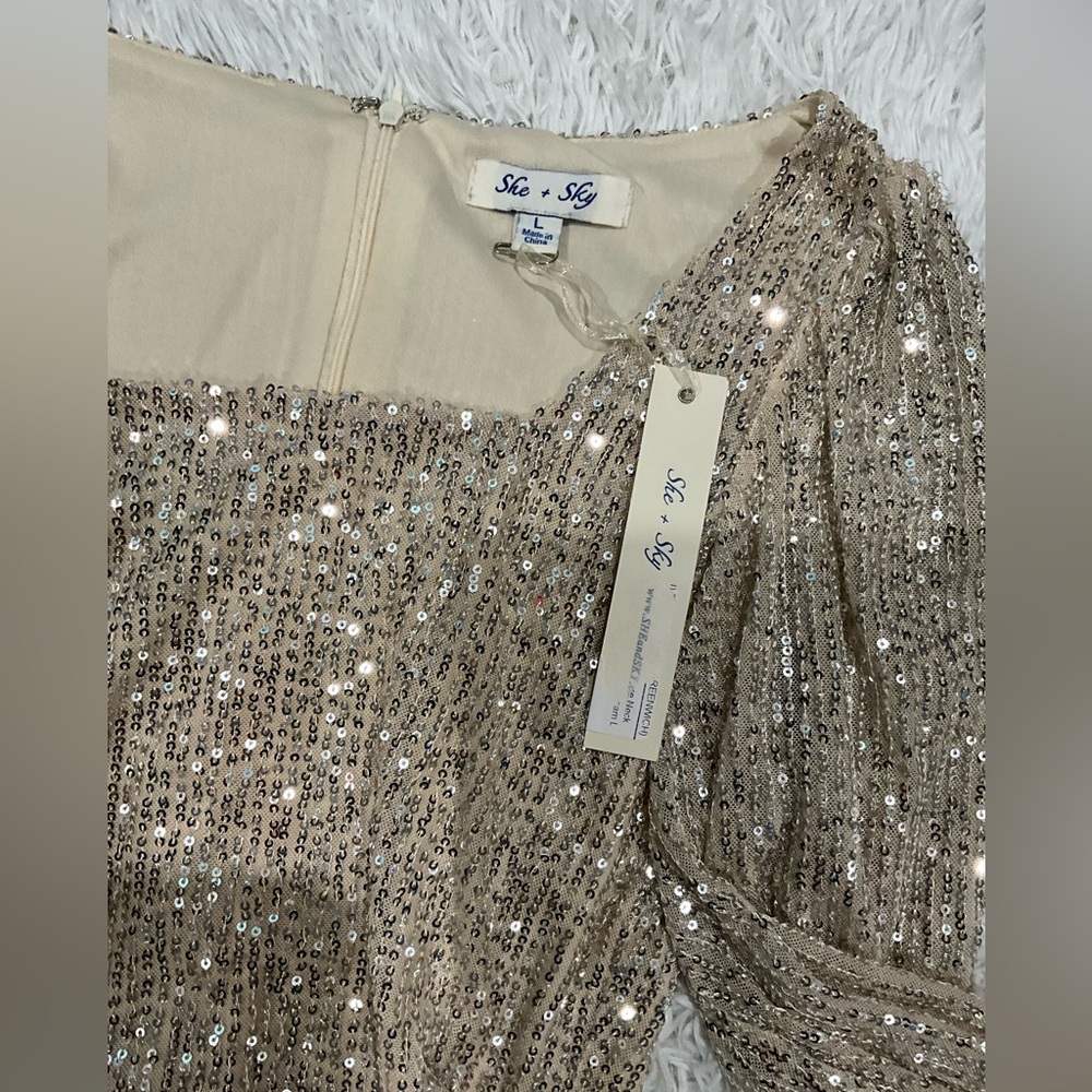 She + Sky Champagne Sequin Dress